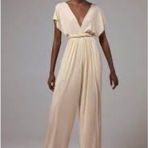 Express Cream V-Neck Jumpsuit